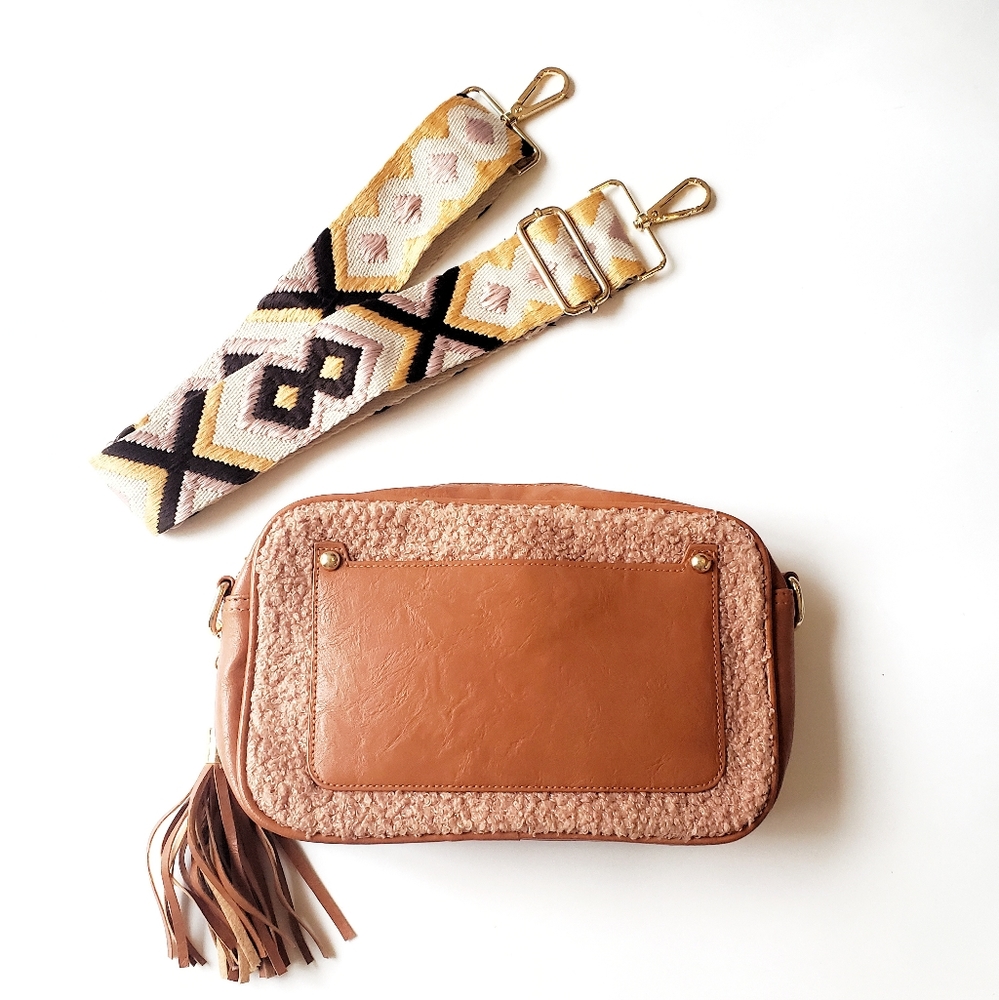 Kinsley Sherpa Crossbody Purse- Brown